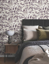 Orchid Conservatory Toile Mulberry Wallpaper with Metallic Tropical Toile Pattern - York RT7881