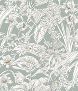 Orchid Conservatory Toile Seamist & Taupe Wallpaper with Metallic Tropical Toile - York RT7882