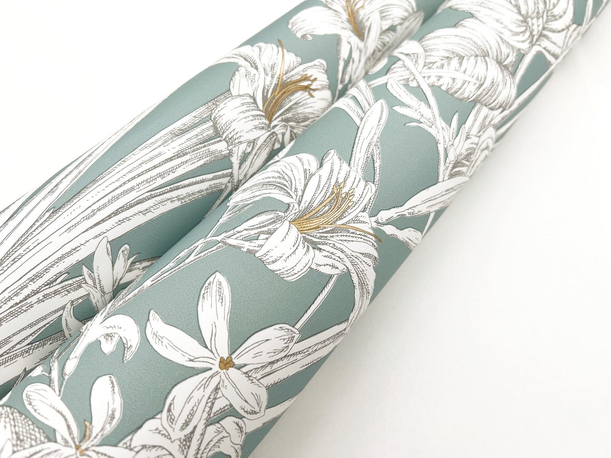 Orchid Conservatory Toile Seamist & Taupe Wallpaper with Metallic Tropical Toile - York RT7882