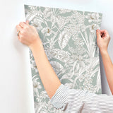 Orchid Conservatory Toile Seamist & Taupe Wallpaper with Metallic Tropical Toile - York RT7882