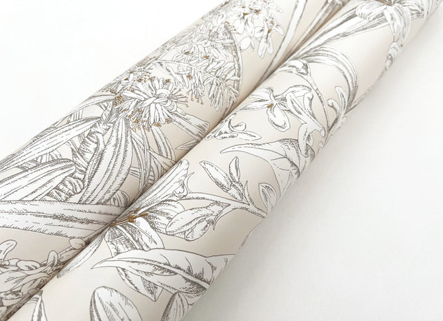 Orchid Conservatory Toile Beige & Taupe Wallpaper with Metallic Tropical Toile Pattern - York RT7883