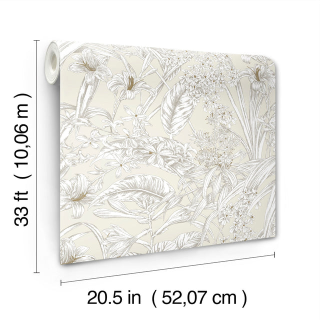 Orchid Conservatory Toile Beige & Taupe Wallpaper with Metallic Tropical Toile Pattern - York RT7883