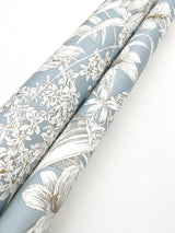 Orchid Conservatory Toile Blue & Taupe Wallpaper with Metallic Tropical Toile Pattern - York RT7884