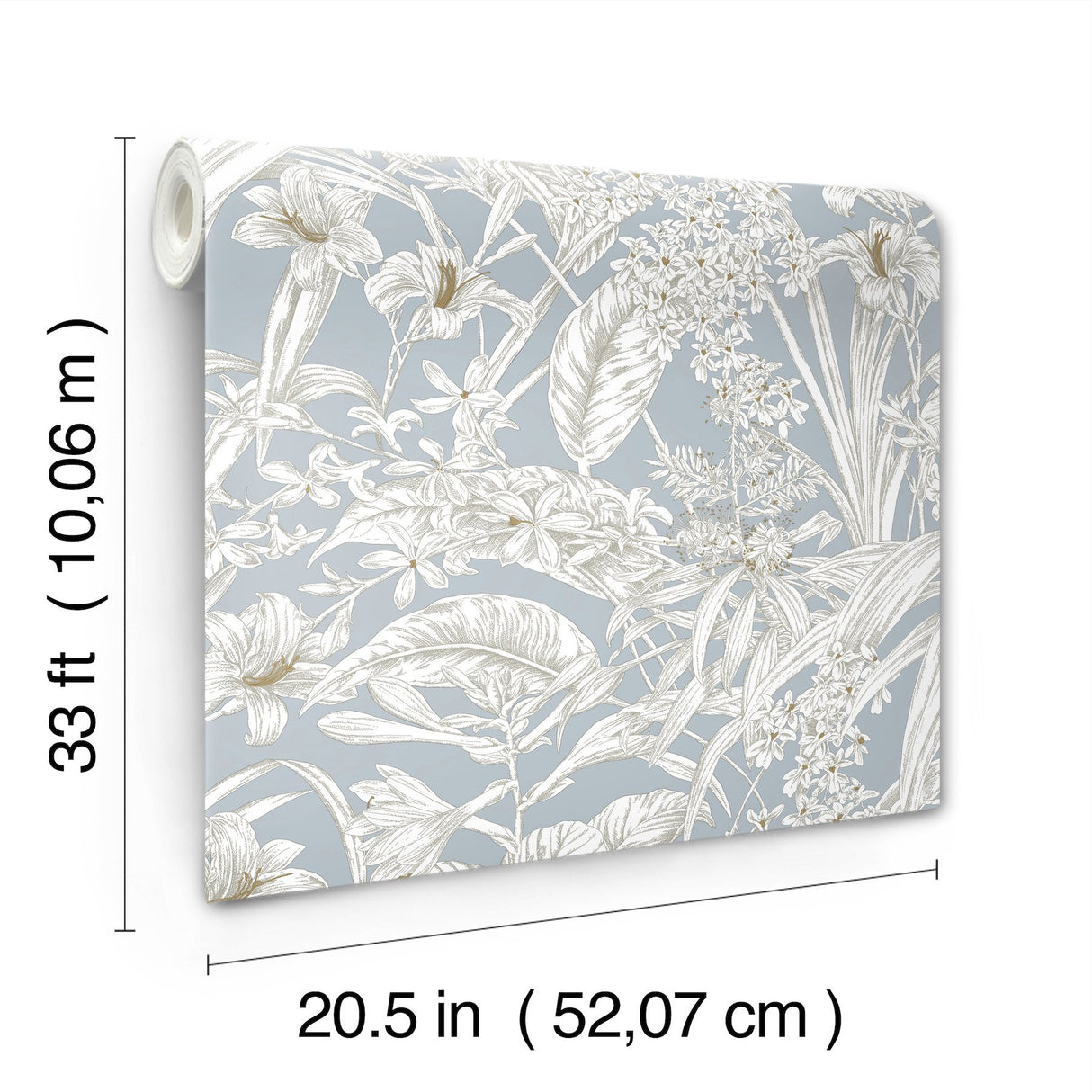 Orchid Conservatory Toile Blue & Taupe Wallpaper with Metallic Tropical Toile Pattern - York RT7884