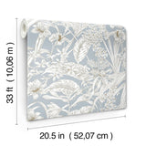 Orchid Conservatory Toile Blue & Taupe Wallpaper with Metallic Tropical Toile Pattern - York RT7884