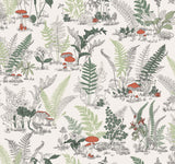 Mushroom Garden Toile Red & Green Whimsical Wallpaper - York RT7891
