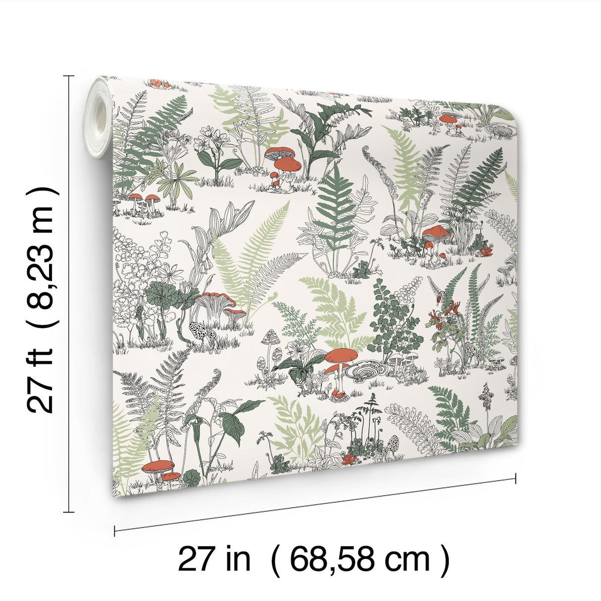 Mushroom Garden Toile Red & Green Whimsical Wallpaper - York RT7891