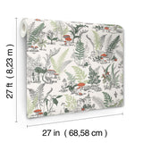 Mushroom Garden Toile Red & Green Whimsical Wallpaper - York RT7891