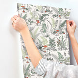 Mushroom Garden Toile Red & Green Whimsical Wallpaper - York RT7891