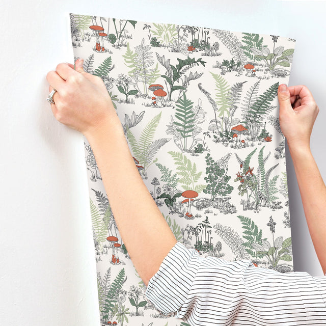 Mushroom Garden Toile Red & Green Whimsical Wallpaper - York RT7891