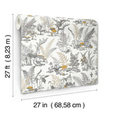 Mushroom Garden Toile Neutral & Gold Wallpaper with Metallic Whimsical Toile Pattern - York RT7892