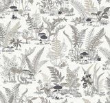 Mushroom Garden Toile Black & Grey Wallpaper with Whimsical Botanical Toile Pattern - York RT7893