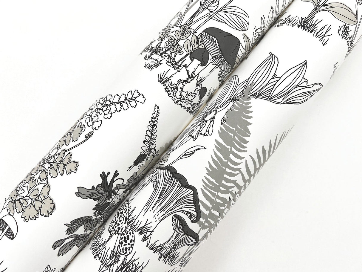 Mushroom Garden Toile Black & Grey Wallpaper with Whimsical Botanical Toile Pattern - York RT7893