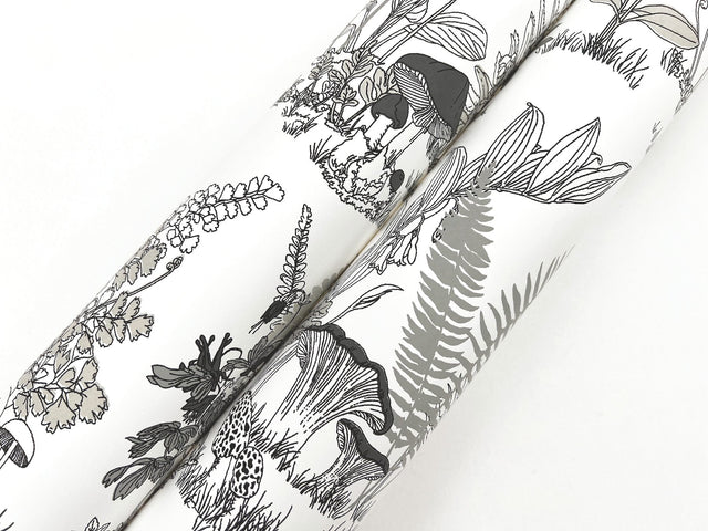 Mushroom Garden Toile Black & Grey Wallpaper with Whimsical Botanical Toile Pattern - York RT7893