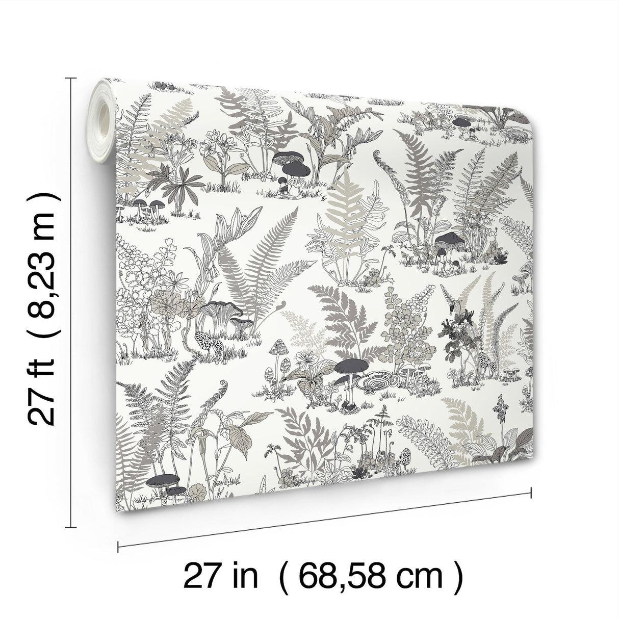 Mushroom Garden Toile Black & Grey Wallpaper with Whimsical Botanical Toile Pattern - York RT7893