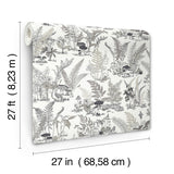 Mushroom Garden Toile Black & Grey Wallpaper with Whimsical Botanical Toile Pattern - York RT7893
