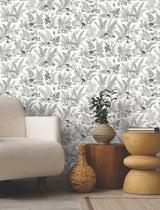 Mushroom Garden Toile Black & Grey Wallpaper with Whimsical Botanical Toile Pattern - York RT7893