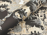 Pagoda And Sampan Scenic Black Wallpaper with Metallic Toile Motif - York RT7902