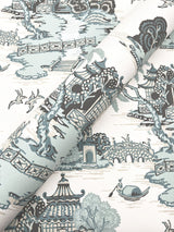 Pagoda And Sampan Scenic Seamist Wallpaper with Modern Toile Pattern - York RT7904