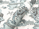 Pagoda And Sampan Scenic Seamist Wallpaper with Modern Toile Pattern - York RT7904