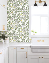 Limoncello Toile Green Wallpaper with Modern Toile Botanical Pattern - York RT7911