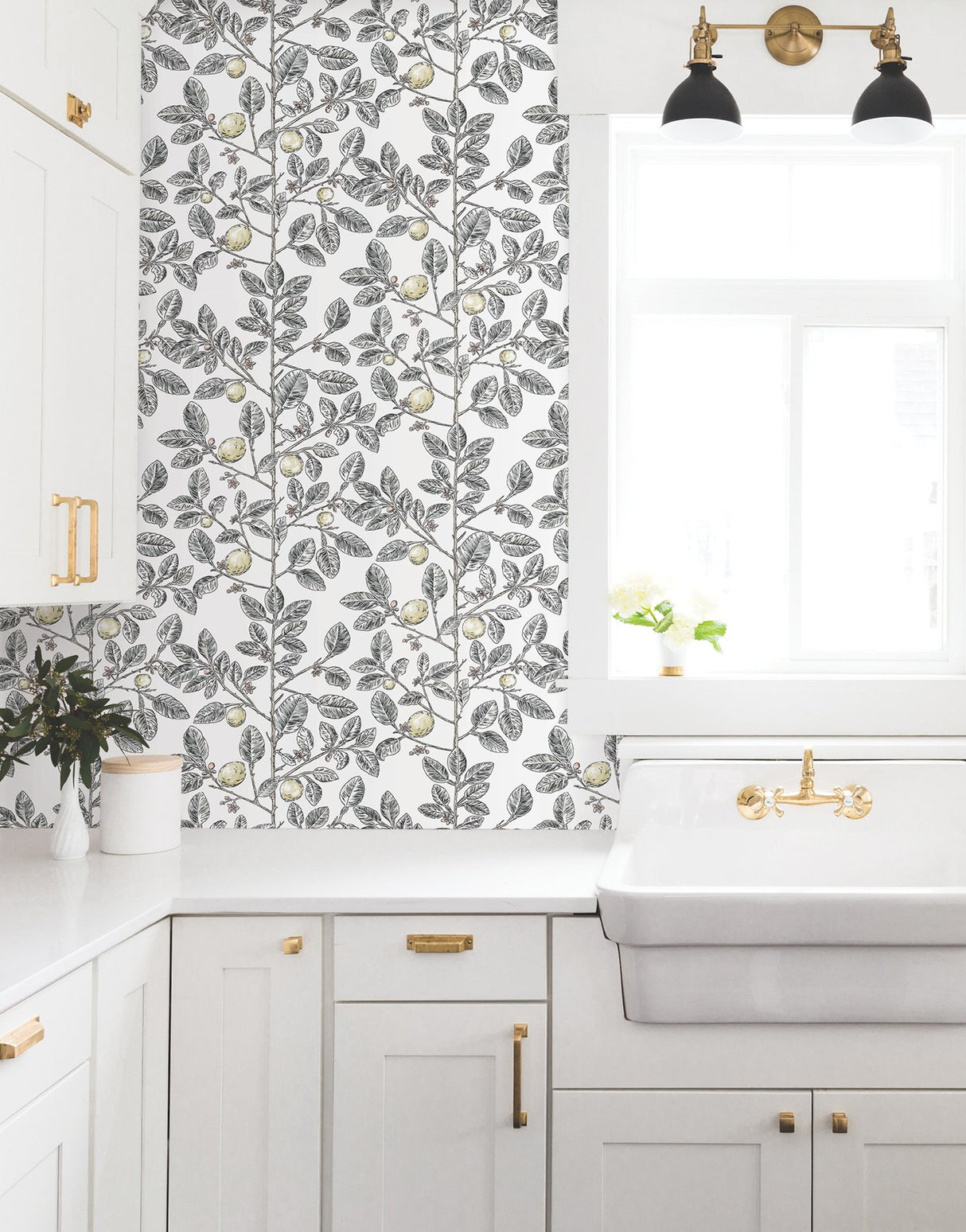 Limoncello Toile Black Wallpaper with Modern Botanical Toile Pattern - York RT7912