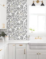 Limoncello Toile Black Wallpaper with Modern Botanical Toile Pattern - York RT7912
