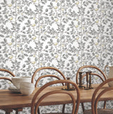 Limoncello Toile Black Wallpaper with Modern Botanical Toile Pattern - York RT7912