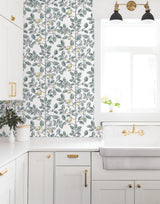Limoncello Toile Forest Wallpaper with Modern Toile Botanical Motif - York RT7914