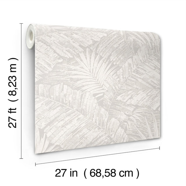 Palm Cove Toile White & Grey Wallpaper with Tropical Toile Leaf Pattern - York RT7922