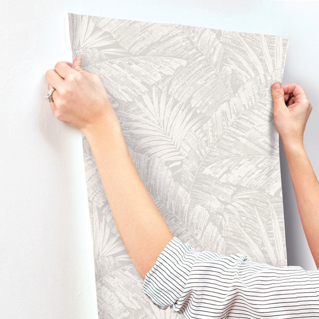 Palm Cove Toile White & Grey Wallpaper with Tropical Toile Leaf Pattern - York RT7922