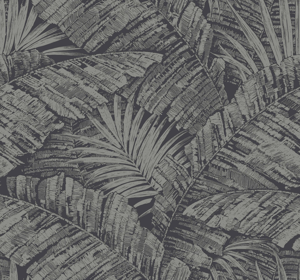 Palm Cove Toile Silver & Black Wallpaper with Metallic Tropical Toile - York RT7923