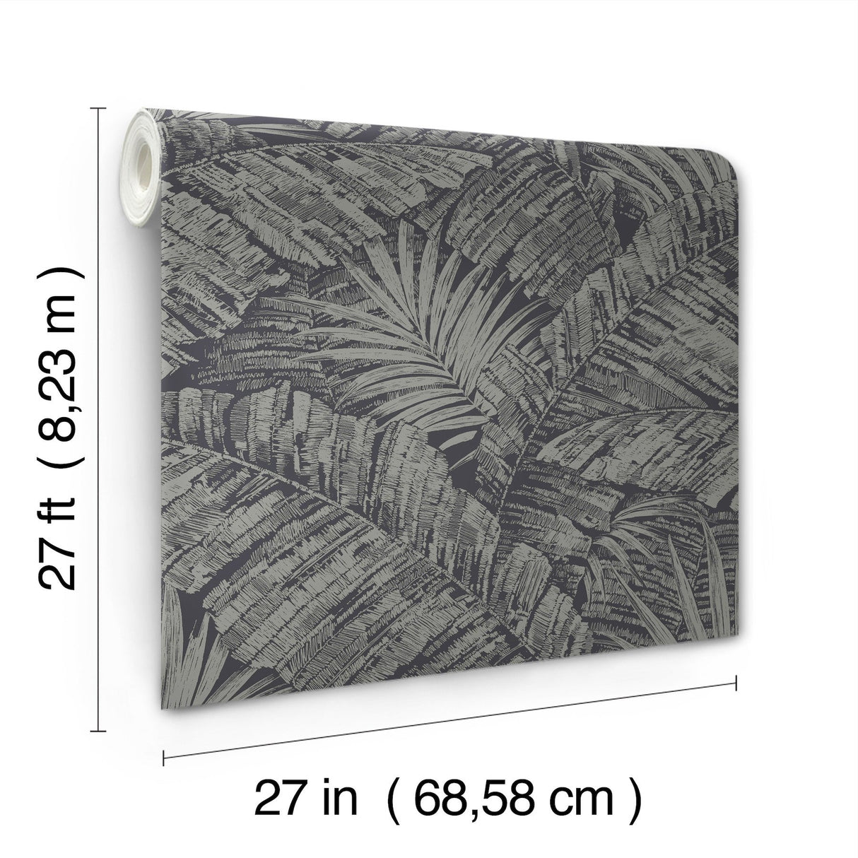 Palm Cove Toile Silver & Black Wallpaper with Metallic Tropical Toile - York RT7923