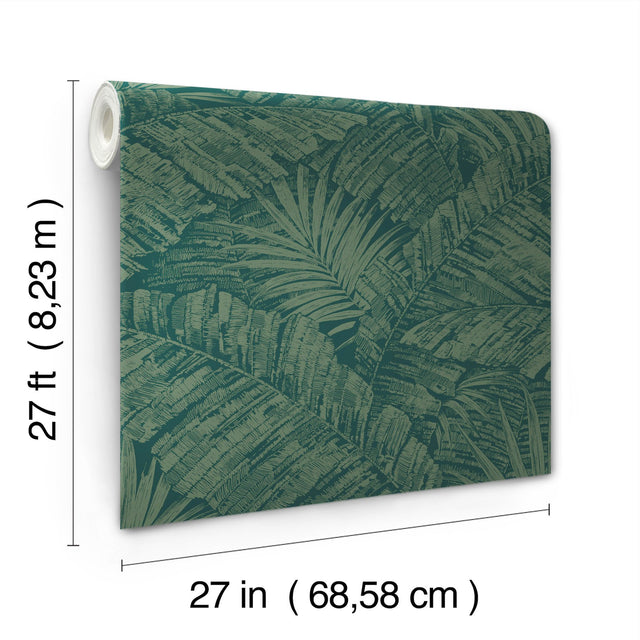 Palm Cove Toile Emerald Forest Wallpaper with Tropical Toile Pattern - York RT7924