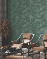 Palm Cove Toile Emerald Forest Wallpaper with Tropical Toile Pattern - York RT7924