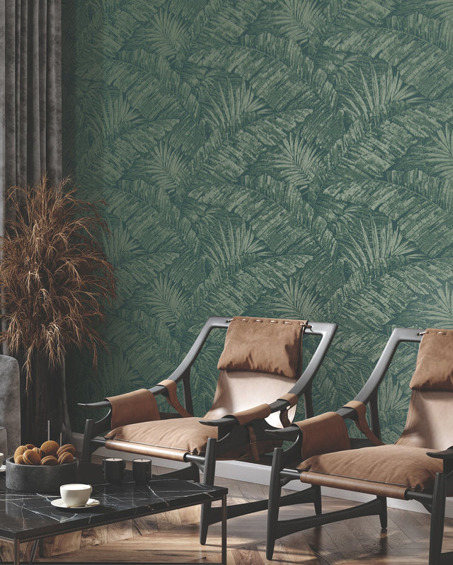 Palm Cove Toile Emerald Forest Wallpaper with Tropical Toile Pattern - York RT7924