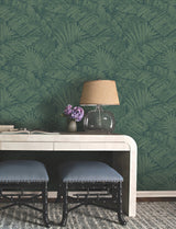 Palm Cove Toile Emerald Forest Wallpaper with Tropical Toile Pattern - York RT7924