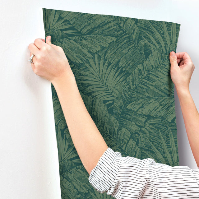 Palm Cove Toile Emerald Forest Wallpaper with Tropical Toile Pattern - York RT7924