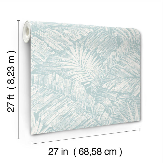 Palm Cove Toile White & Blue Wallpaper