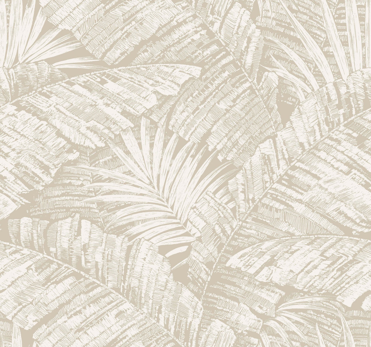 Palm Cove Toile White & Taupe Wallpaper with Tropical Toile Motif - York RT7926