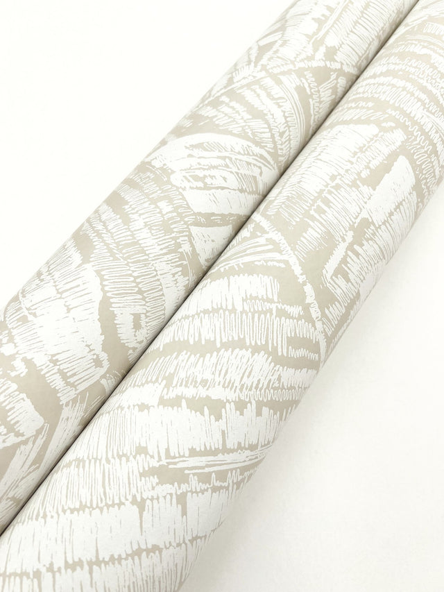 Palm Cove Toile White & Taupe Wallpaper with Tropical Toile Motif - York RT7926