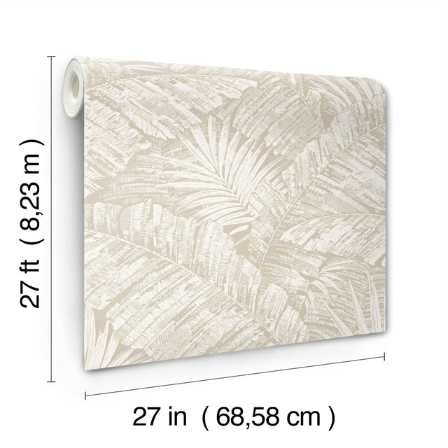 Palm Cove Toile White & Taupe Wallpaper with Tropical Toile Motif - York RT7926