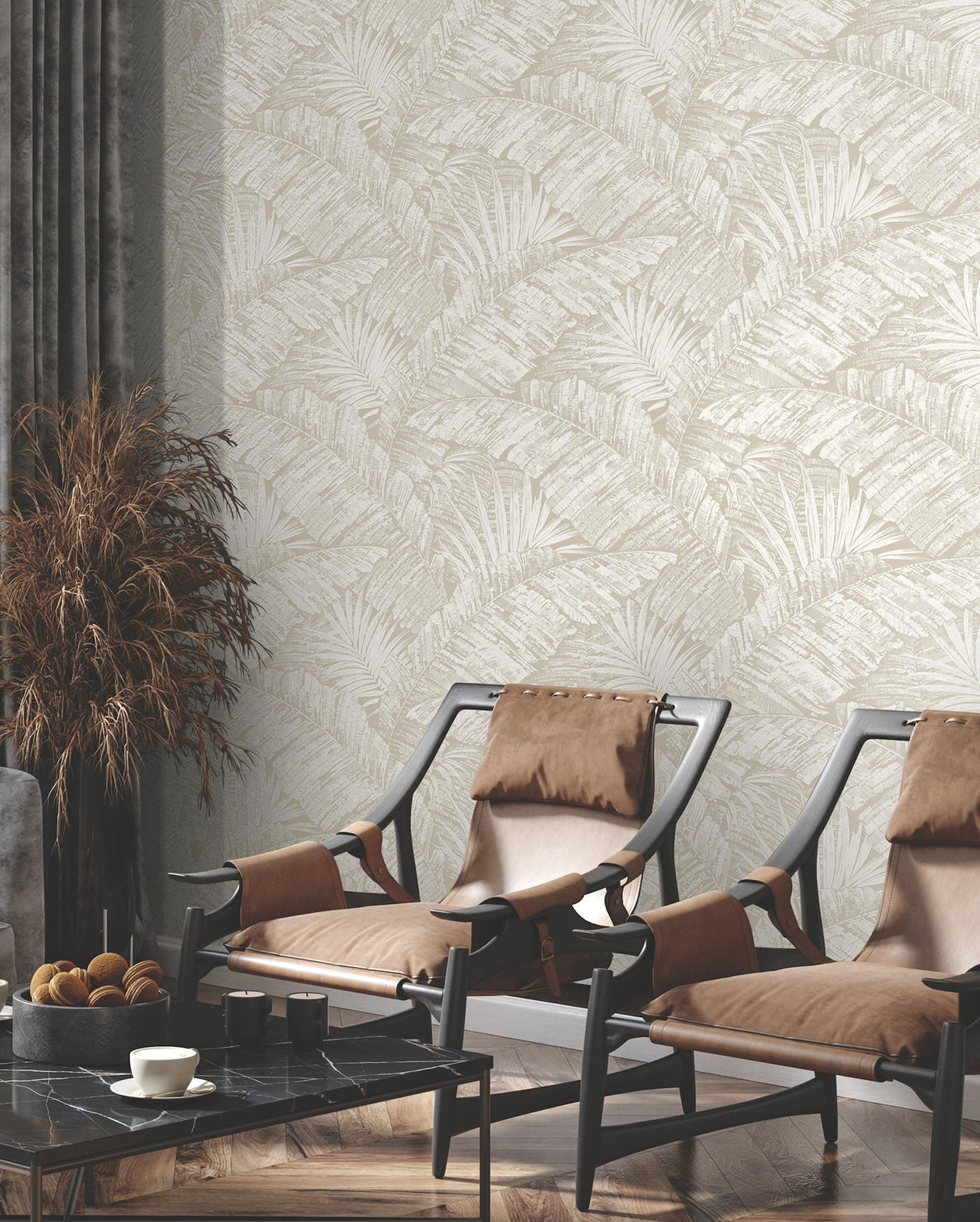 Palm Cove Toile White & Taupe Wallpaper with Tropical Toile Motif - York RT7926