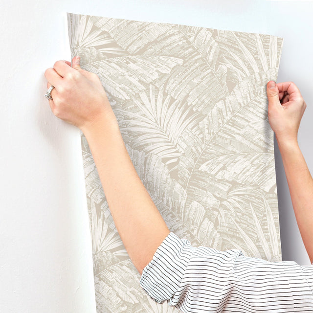 Palm Cove Toile White & Taupe Wallpaper with Tropical Toile Motif - York RT7926