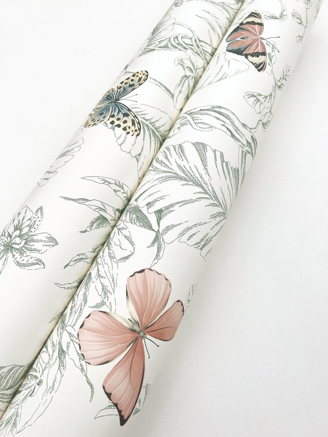 Papillon Blush Wallpaper with Tropical Toile Butterfly Motif - York RT7930