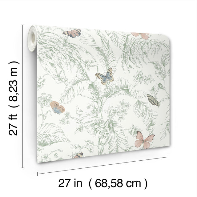 Papillon Blush Wallpaper with Tropical Toile Butterfly Motif - York RT7930