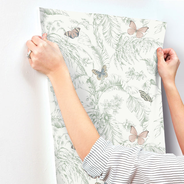 Papillon Blush Wallpaper with Tropical Toile Butterfly Motif - York RT7930