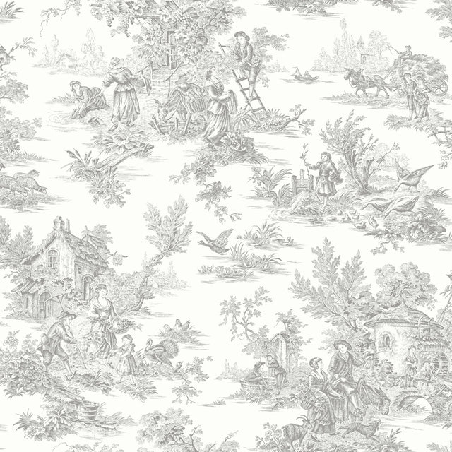Campagne Toile Grey Wallpaper with Traditional Pastoral Toile Pattern - York RT7940