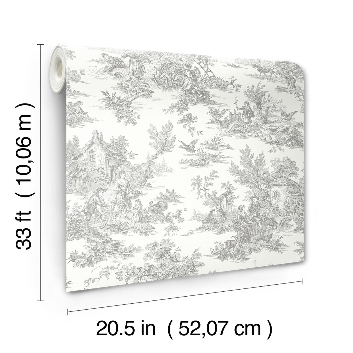 Campagne Toile Grey Wallpaper with Traditional Pastoral Toile Pattern - York RT7940
