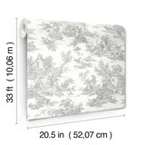 Campagne Toile Grey Wallpaper with Traditional Pastoral Toile Pattern - York RT7940